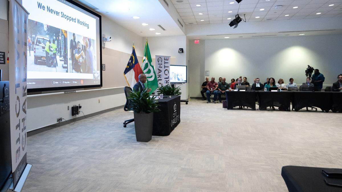 Charlotte City Manager Marcus Jones presents his office’s budget proposal to the City Council on Monday.