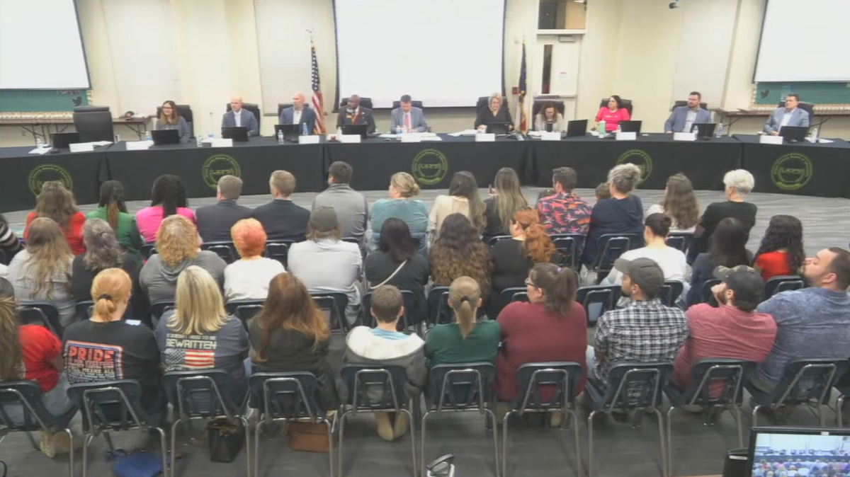 A crowd packs the Union County Board of Education meeting on Tuesday, Feb. 5. A large group of people attended to speak up about immigrant student protections. The board later voted to give themselves a raise.