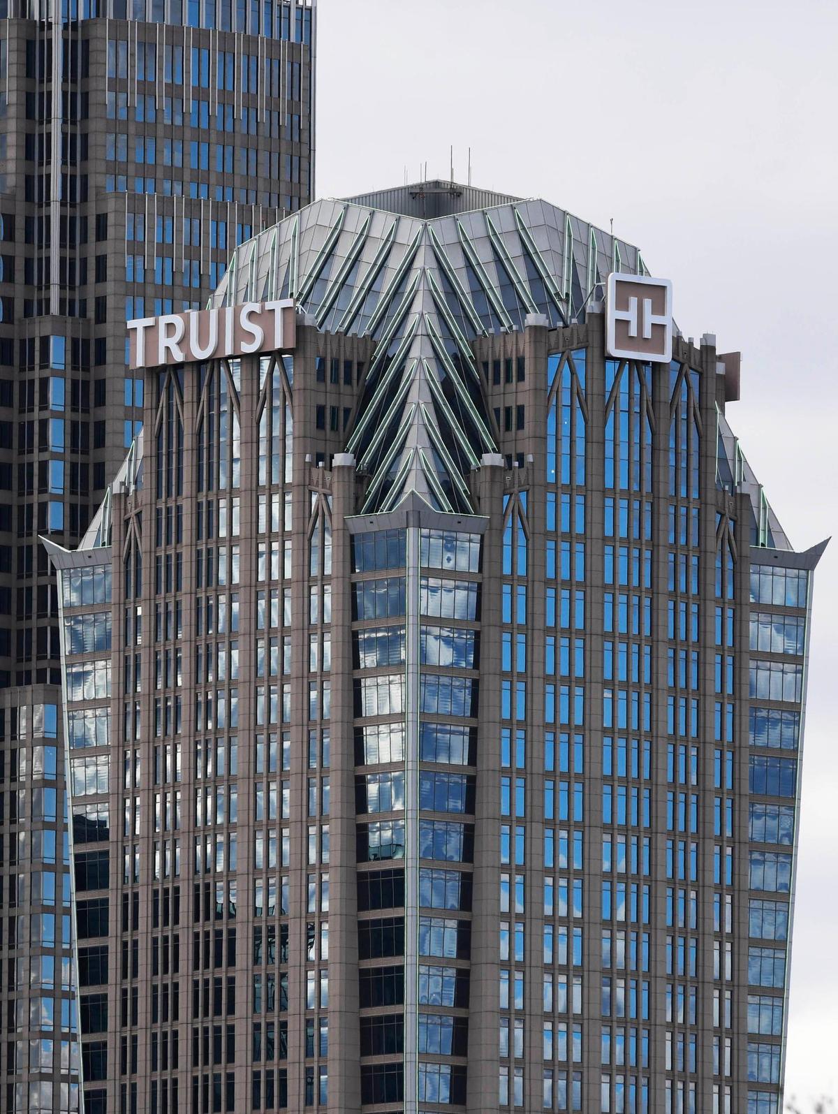 Signage is now installed on the Truist Tower in uptown Charlotte, on Tuesday, December 1, 2020.