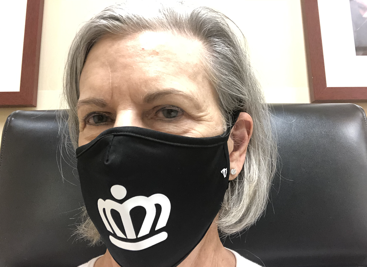 Reader Barbara Williamson sent us a selfie showing off her face mask from 704 Shop.