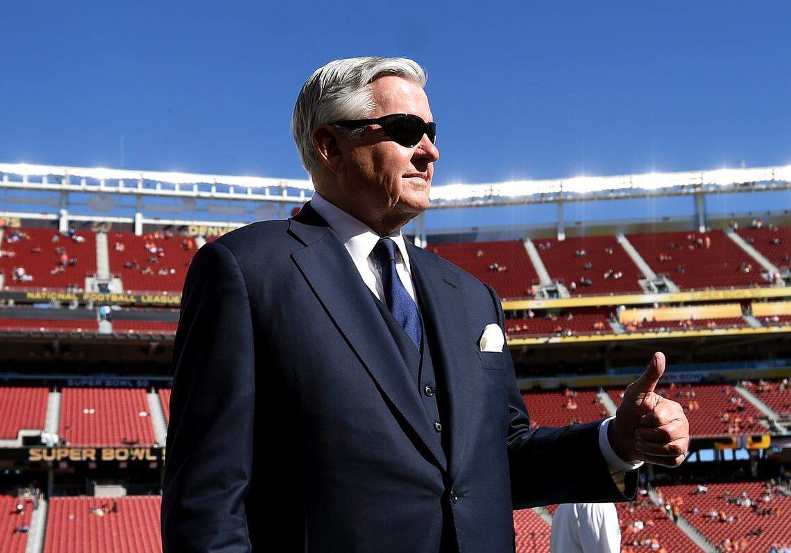 Carolina Panthers owner Jerry Richardson gives the thumbs up to passerby at Levi’s Stadium in Santa Clara, CA. on Sunday, February 7, 2016. The Denver Broncos defeated the Carolina Panthers 24-10 in Super Bowl 50.