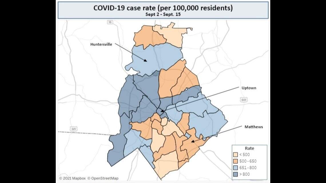 COVID case rate dips in some Charlotte ZIP codes, county average up slightly 