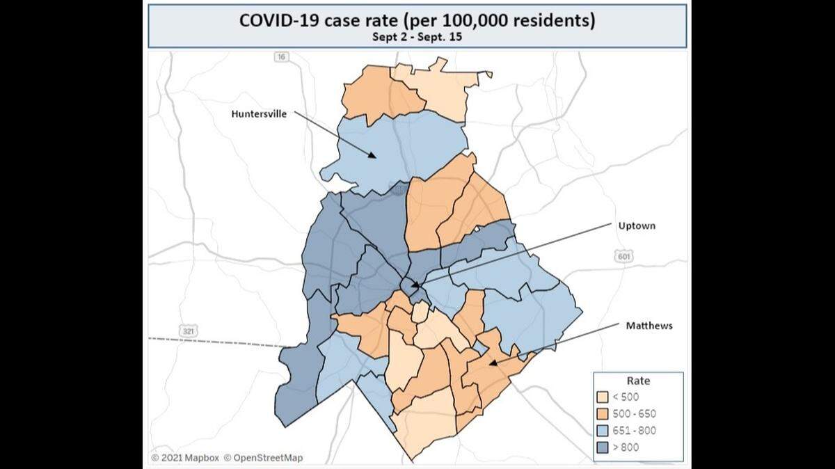 Mecklenburg County’s highest COVID-19 case rate by far is still in uptown Charlotte.