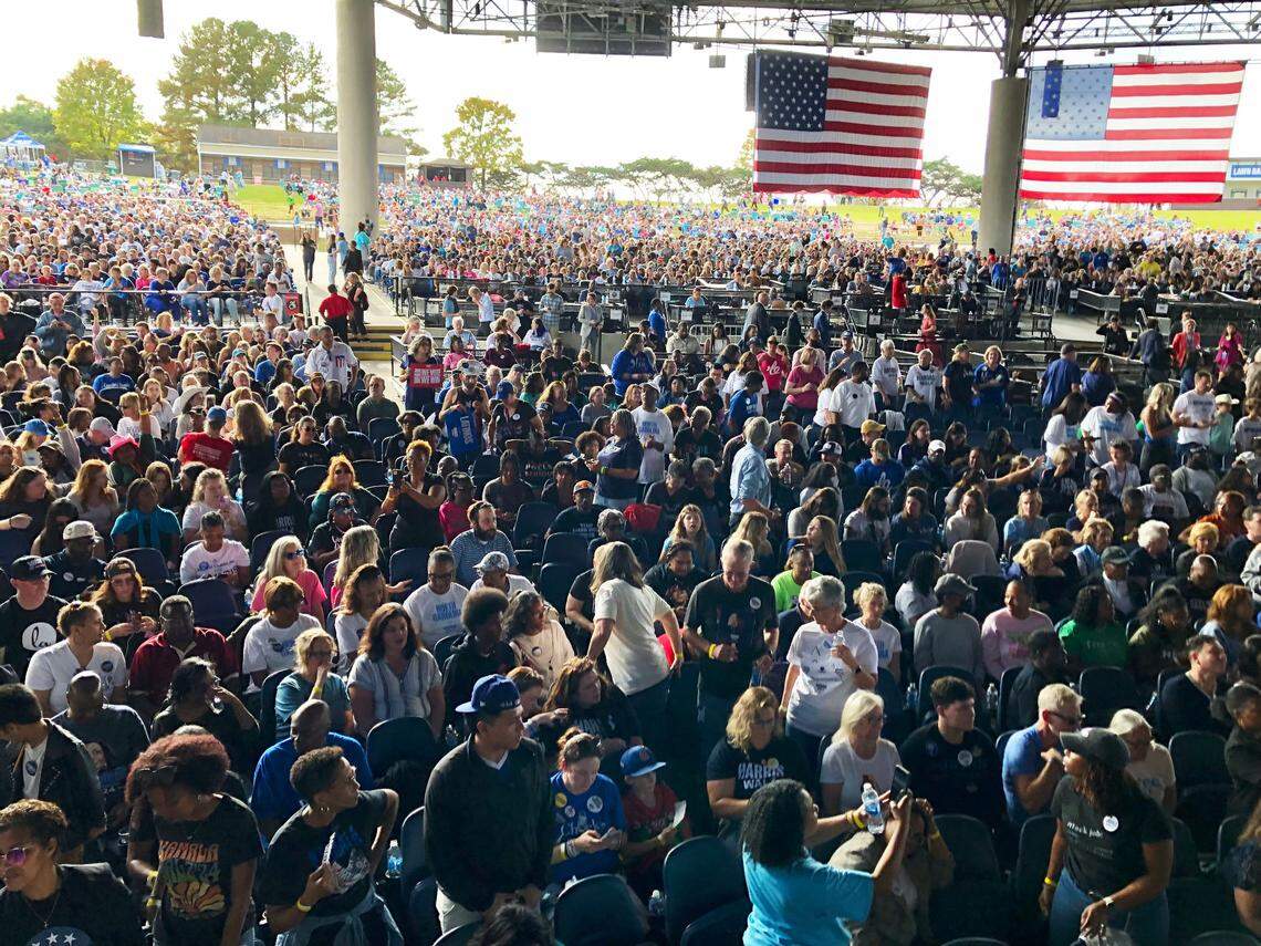 Supporters of Vice President Kamala Harris at PNC Music Pavilion on Saturday, November 2, 2024.