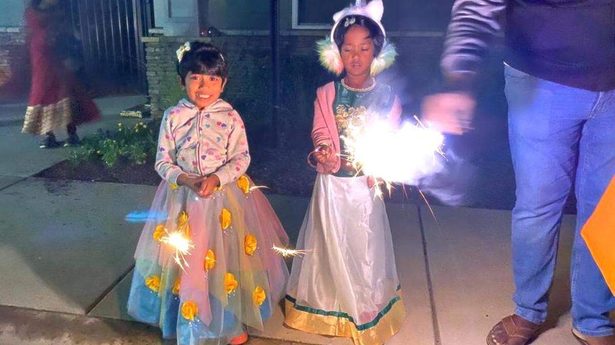 2021’s Diwali celebration in Santhoshi Radhakrishnan’s Fort Mill neighborhood included fireworks and homemade sweets.