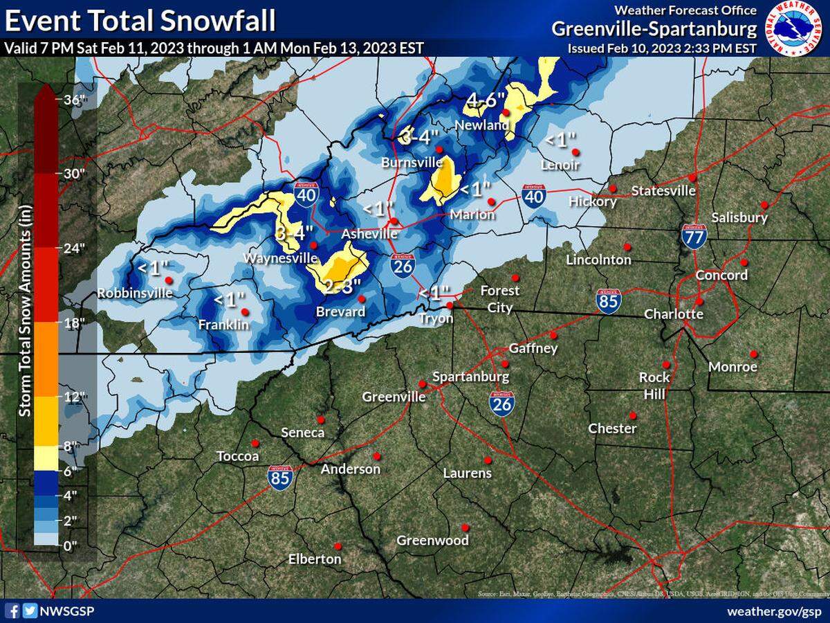 Parts of North Carolina could get up to six inches of snow.