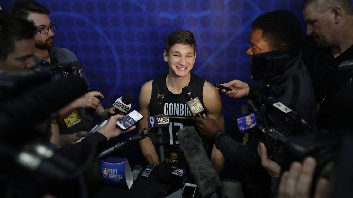For a player who might or might not be drafted in the first round, Duke's Grayson Allen sure drew a crowd at the NBA draft basketball combine on Thursday. The questions he gets from NBA teams, though, will be key.