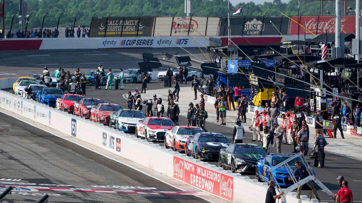 May 21, 2023; North Wilkesboro, North Carolina, USA; Cars lined up for the All Star Open at North Wilkesboro Speedway.