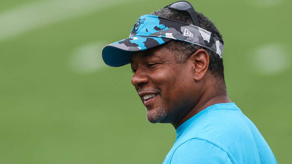 Panthers interim Head Coach Steve Wilks during training camp at Wofford College on Friday, July 30, 2022 in Spartanburg, SC.