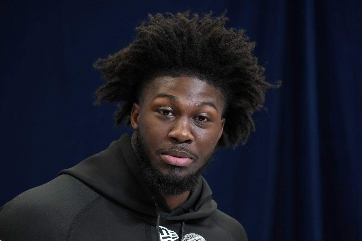 Feb 26, 2025; Indianapolis, IN, USA; Georgia linebacker Jalon Walker (LB28) during the 2025 NFL Scouting Combine at the Indiana Convention Center. Mandatory Credit: Kirby Lee-Imagn Images