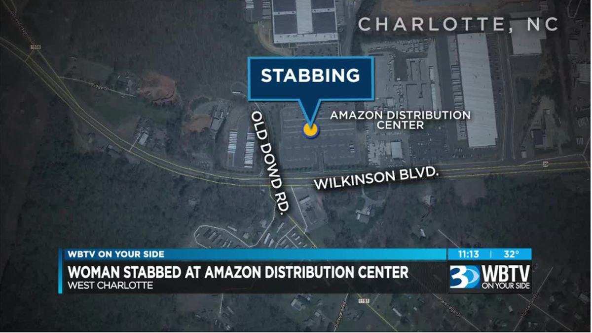 Woman stabbed, man arrested at Amazon center in Charlotte. WBTV photo
