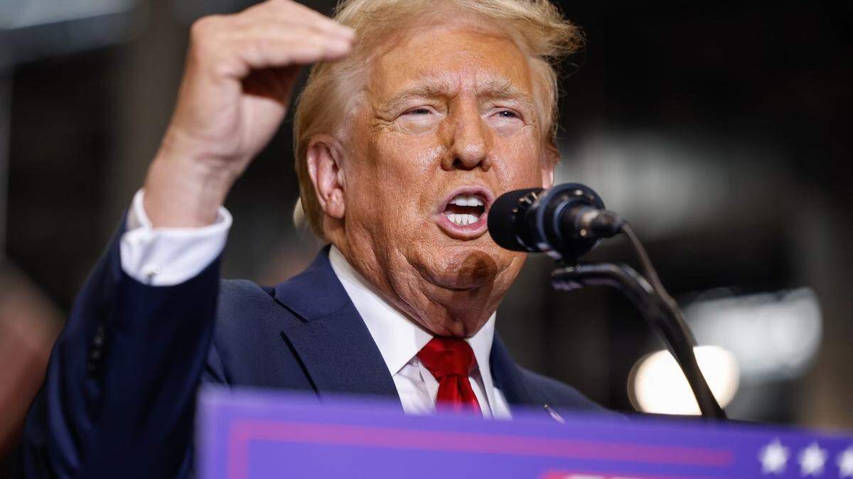 Former President Donald Trump speaks at a campaign rally inside the Mosack Group manufacturing warehouse in Mint Hill, NC on Wednesday, September 25, 2024.