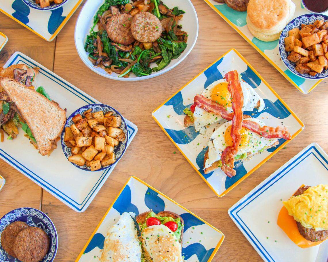 Biscuit Belly’s menu includes breakfast favorites alongside a Mean Green BLT with fried green tomatoes, bacon, spinach, smashed avocado and ranch, and Brekkie bowls.
