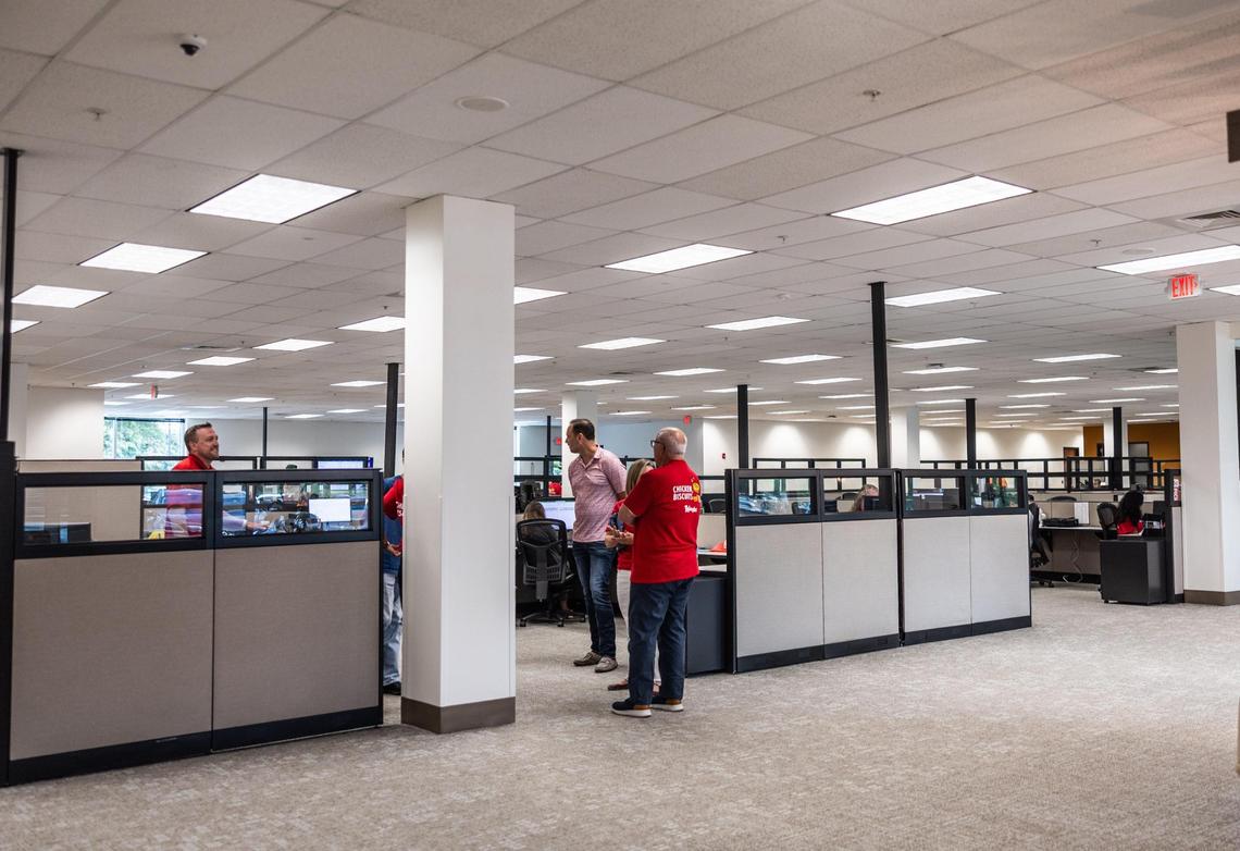 Office space at Bojangles new Charlotte headquarters is modernized, bright and open for collaboration.