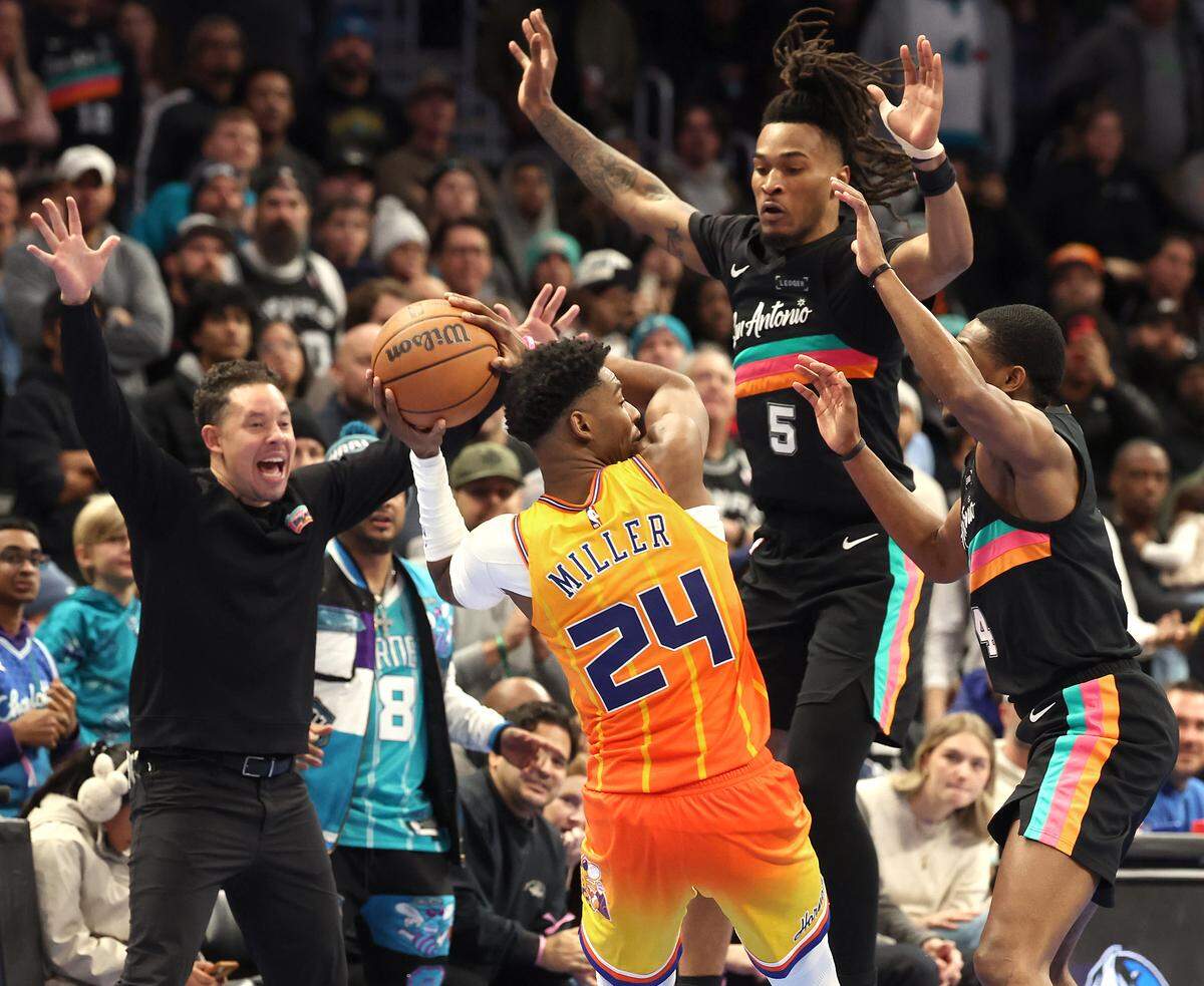 Charlotte Hornets guard Brandon Miller had a game-high 26 points Saturday. It was his 10th straight game scoring 20 or more.