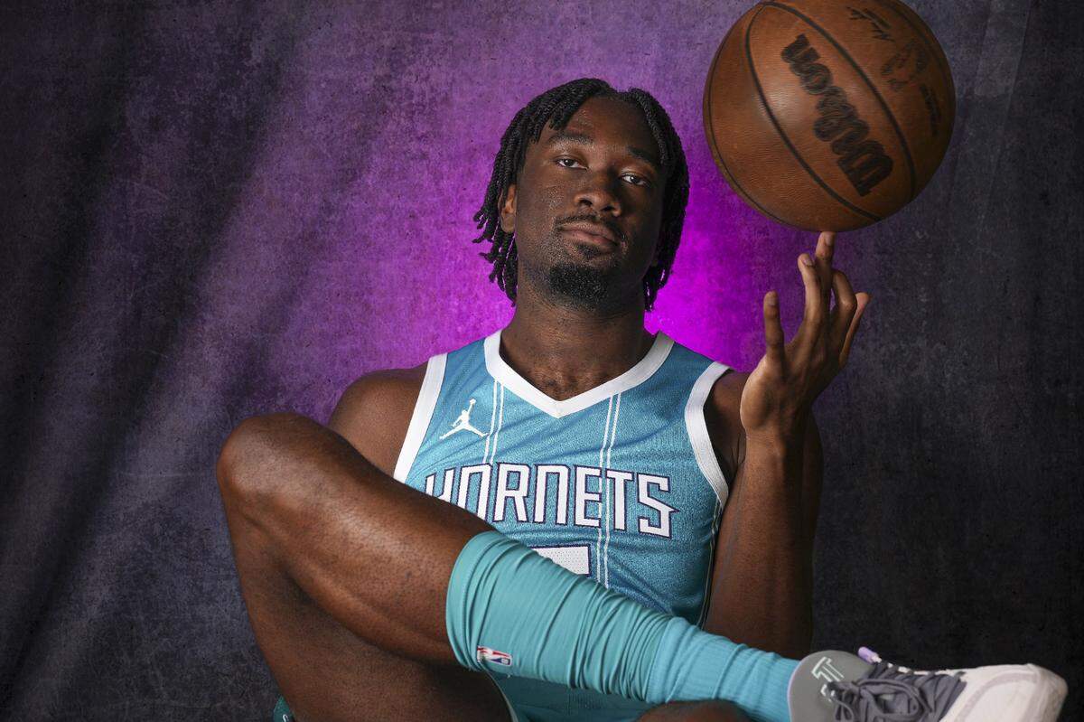 Charlotte Hornets center Mark Williams (5) during the Charlotte Hornets Media Day at the Spectrum Center.