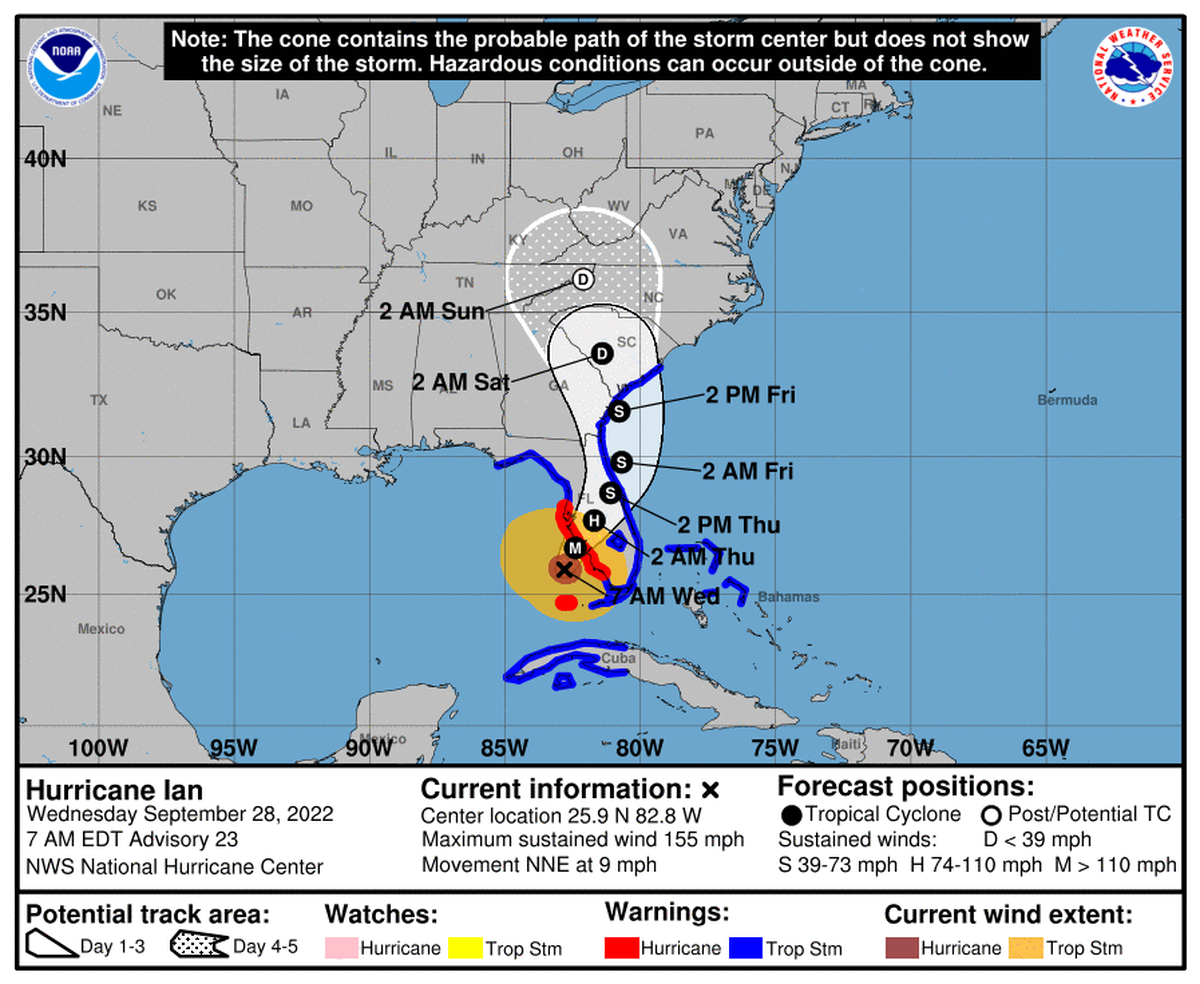 Carolinians should stay alert to Hurricane Ian as its rains and powerful winds reach the Carolinas, National Weather Service meteorologists said Tuesday.