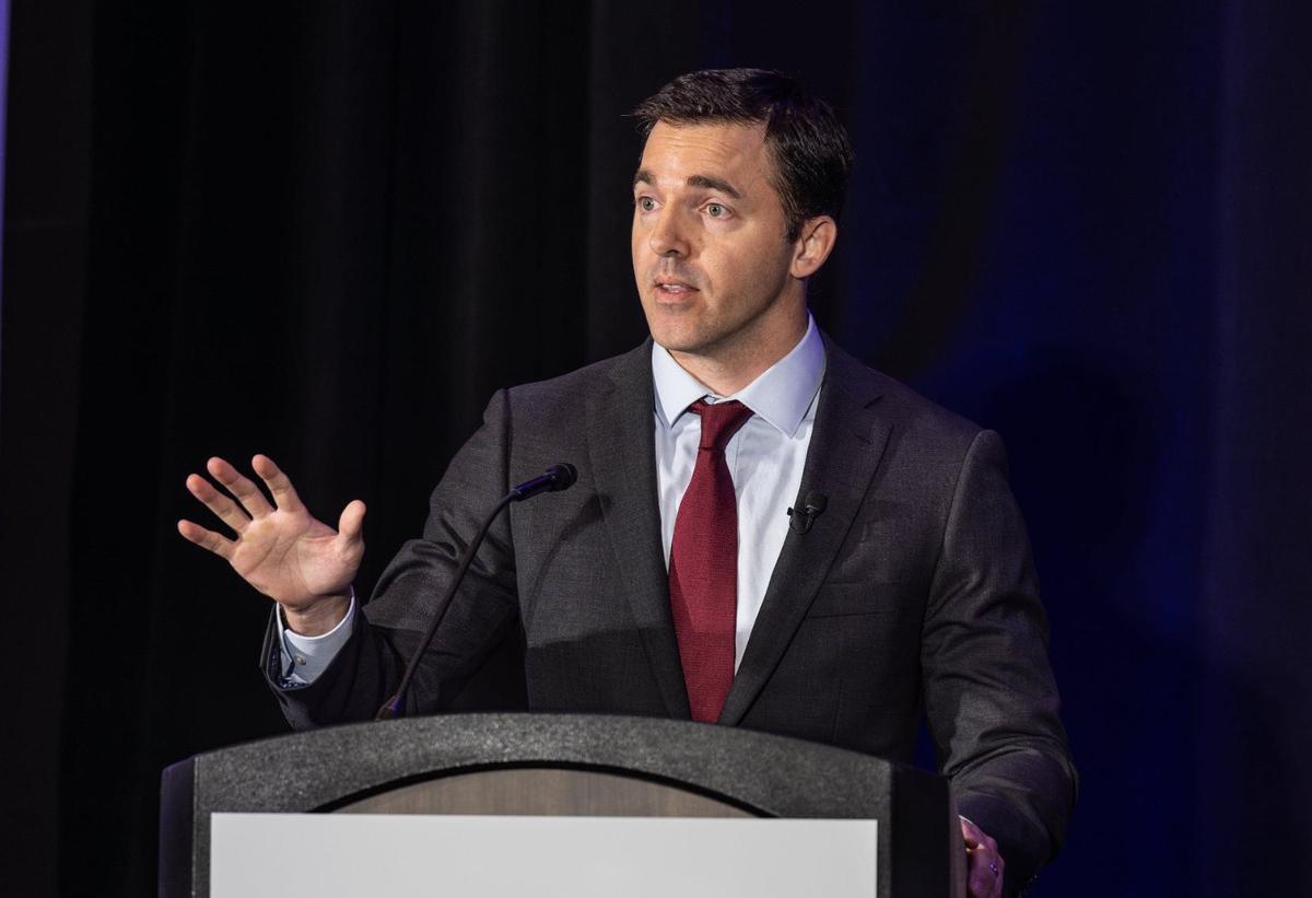 Jeff Jackson debates Dan Bishop in the Attorney General race at the Charlotte Convention Center in Charlotte, N.C., on Friday, June 21, 2024.
