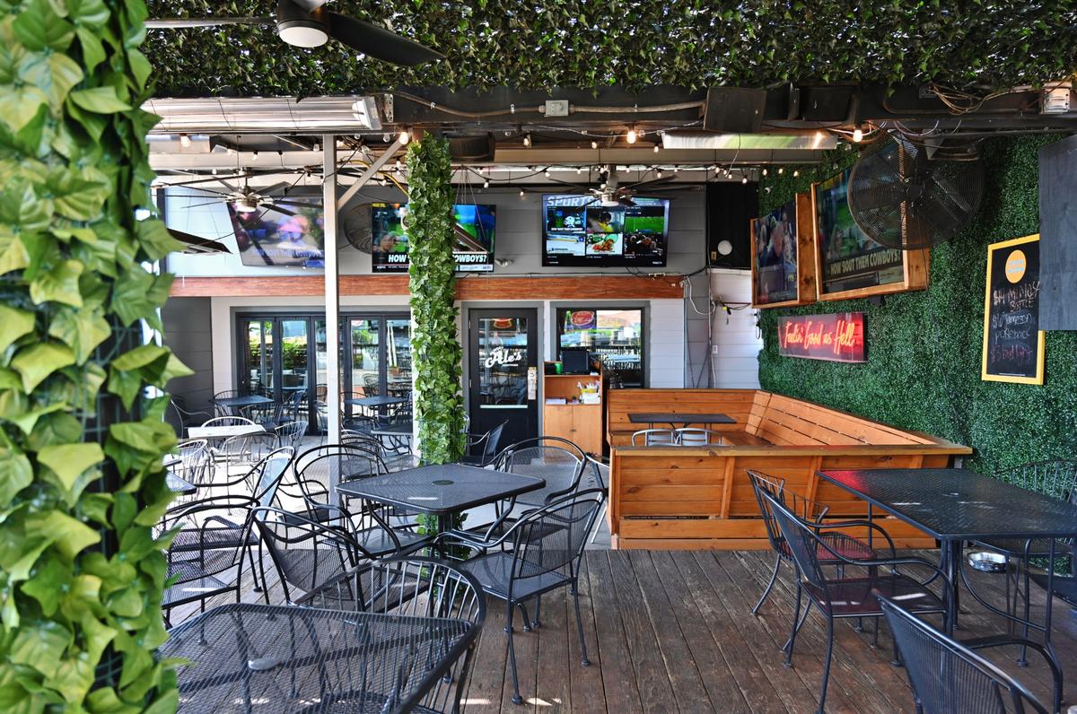 The patio at Angry Ale’s on Montford Drive.