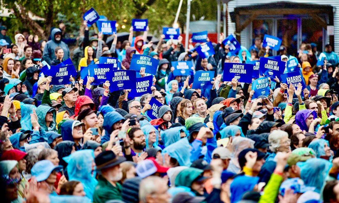 Supporters gathered at Asheville’s Salvage Station to support Minnesota Gov. Tim Walz, the Democratic nominee for vice president, rallied supporters Tuesday evening in Asheville, North Carolina.