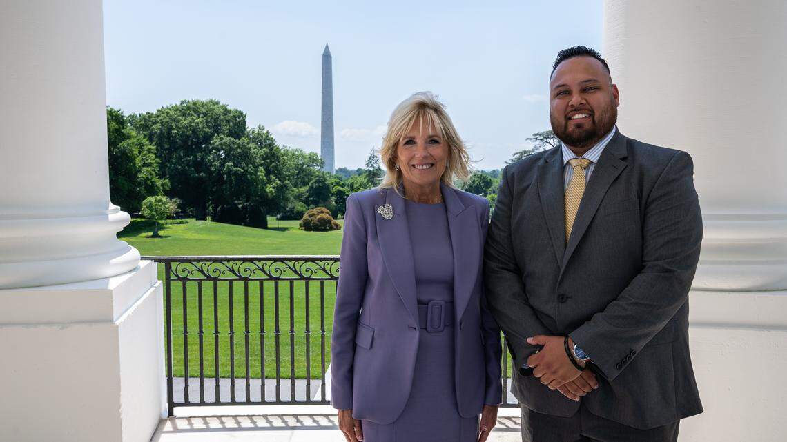 First Lady Jill Biden and Yahel Flores, a DACA recipient and Carolinas Director for the American Business Immigration Coalition, at the White House in June, 2022 to celebrate 10-year anniversary of the DACA program