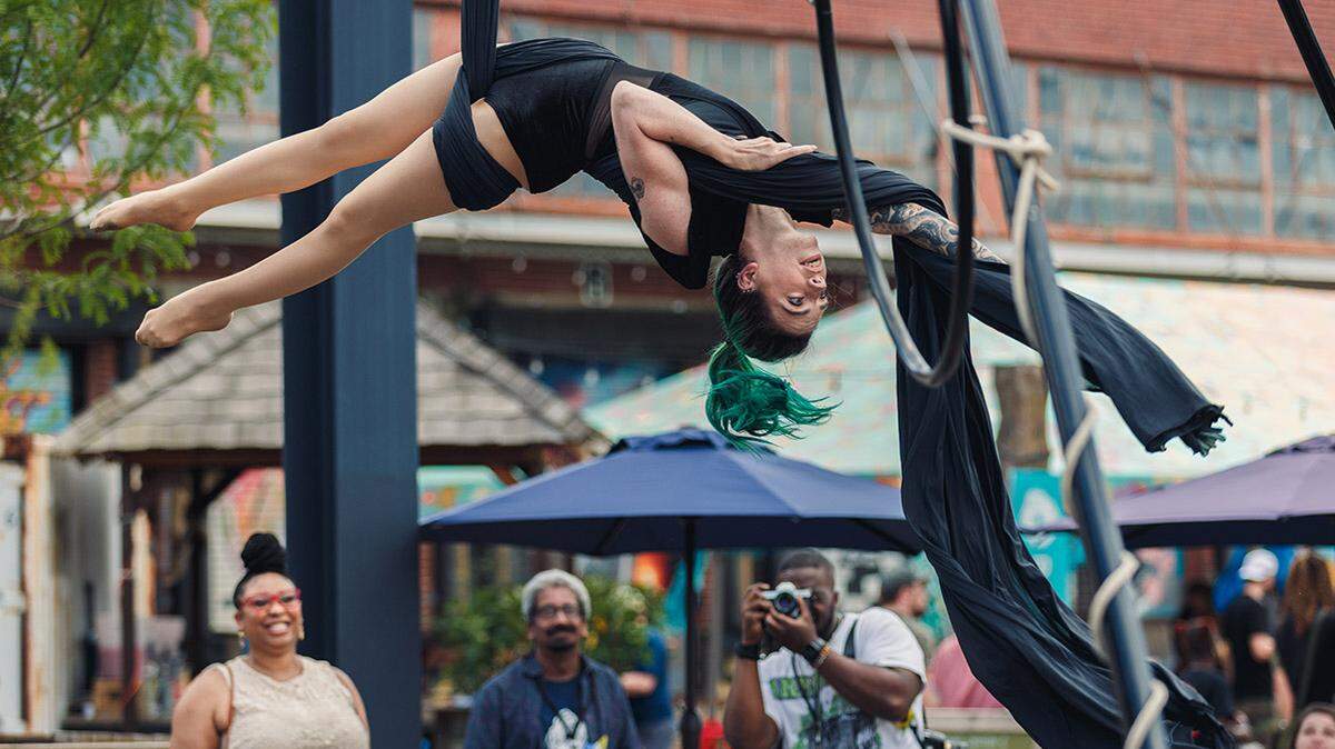 Aerial CLT performing at BOOM Charlotte 2022. The group will be among more than 100 artists/groups performing at this year’s event.