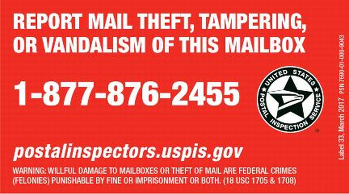 The US Postal Service has a hotline where residents can report suspected mail theft.