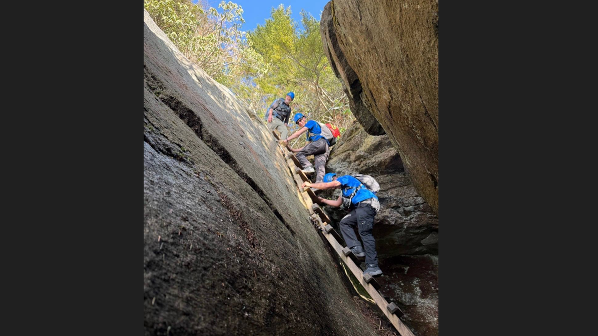 Linville-Central Rescue Squad sent teams to find a hiker who fell while climbing to the top of MacRae Peak at Grandfather Mountain State Park on Sunday.