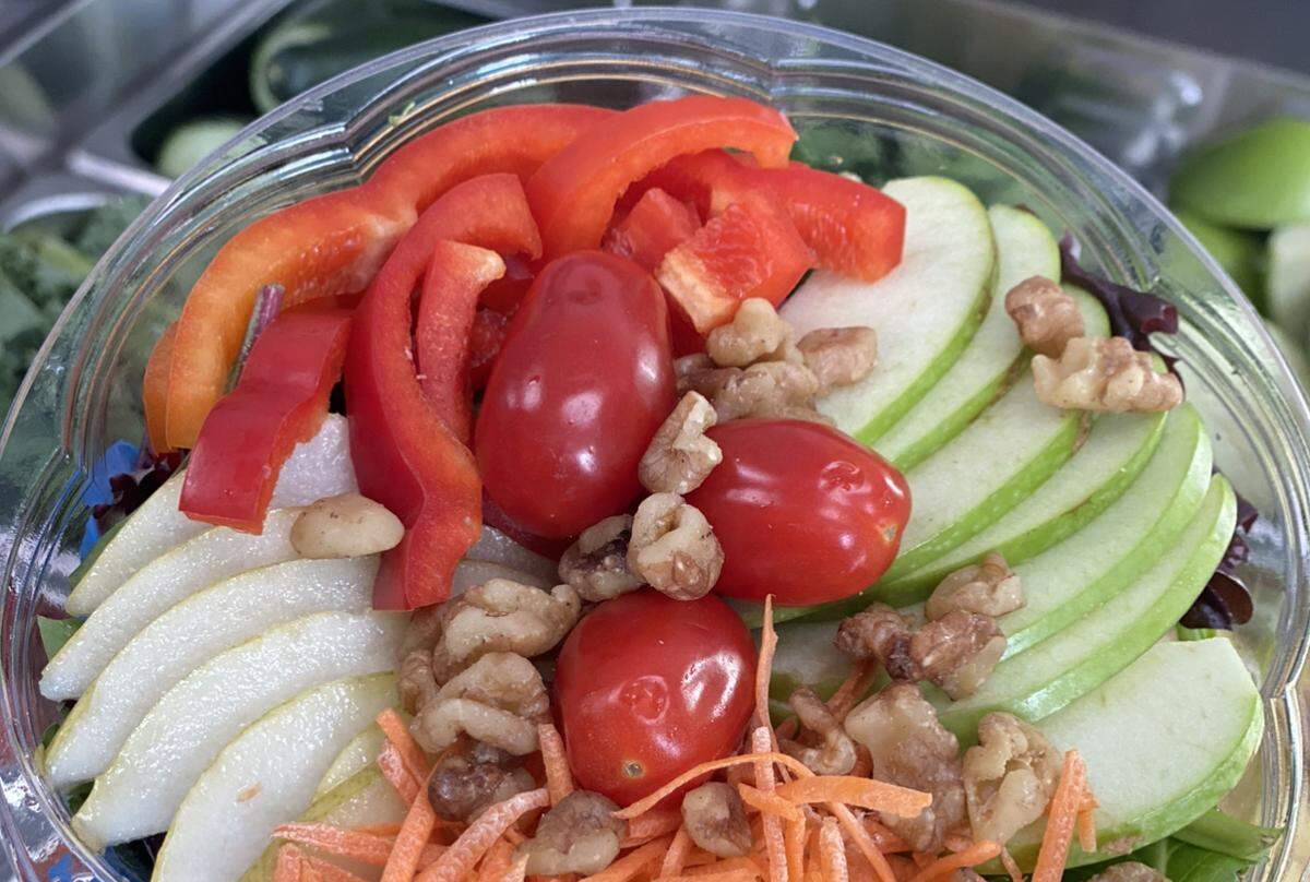 Named in honor of former First Lady Michelle Obama’s health initiative, Exposed Vegan’s Let’s Move Bowl includes mixed greens, pears, honey crisp apples, carrots and red peppers topped with walnuts.