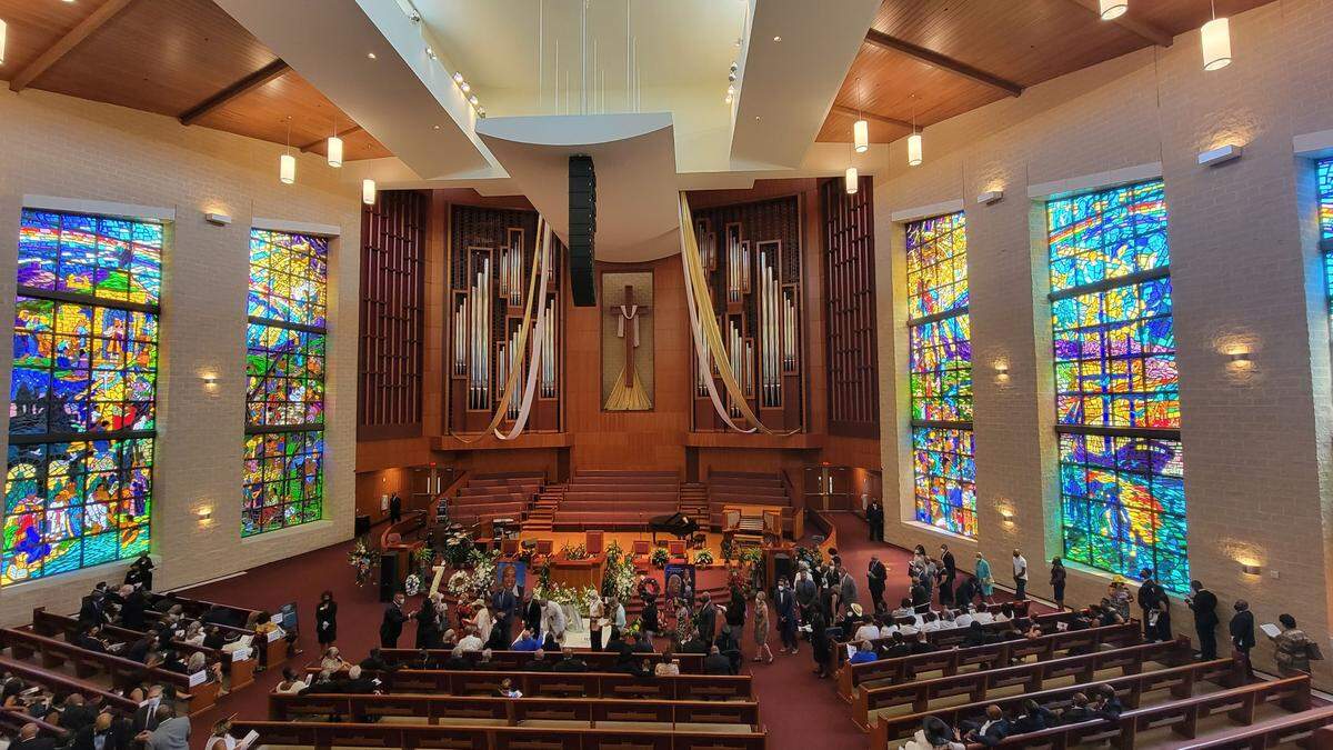 Attendees gathered at Friendship Missionary Baptist Church for Ella Scarborough’s funeral Wednesday in Charlotte