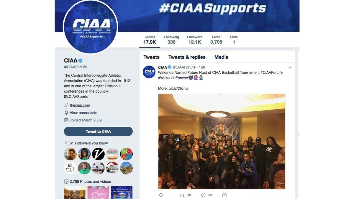 Screenshot of CIAA basketball tweet