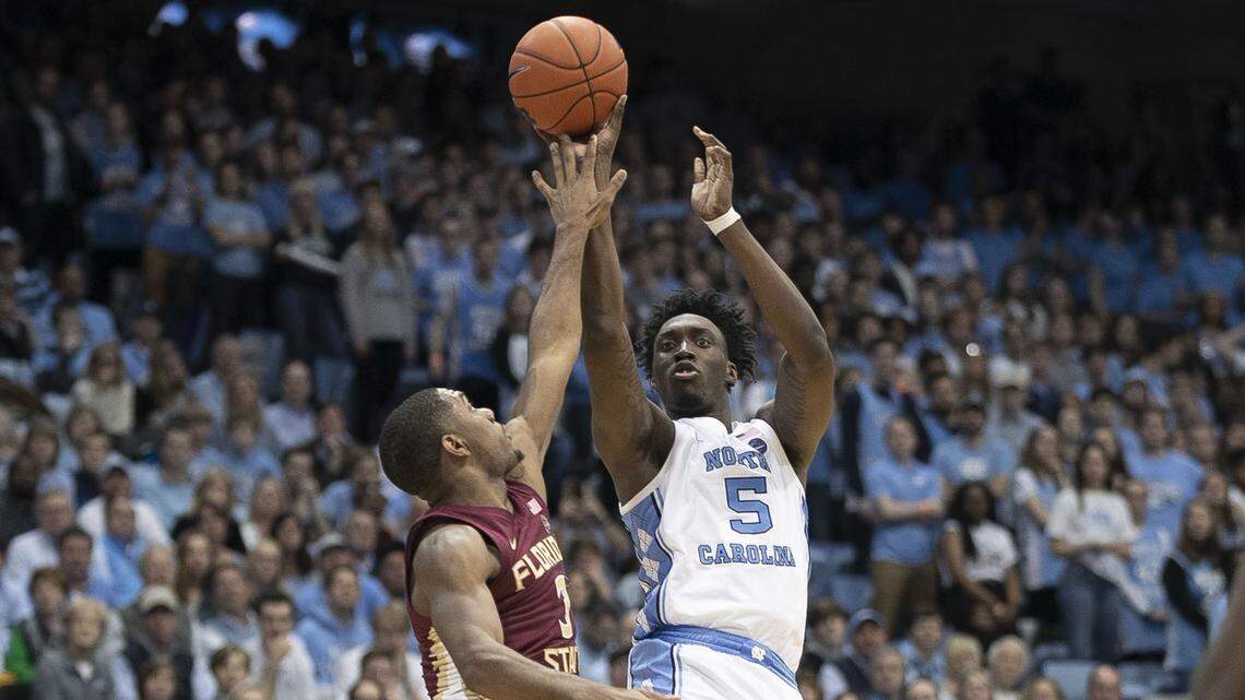 North Carolina’s Nassir Little (5) could be available when the Charlotte Hornets select 12th overall in the June 20 draft.