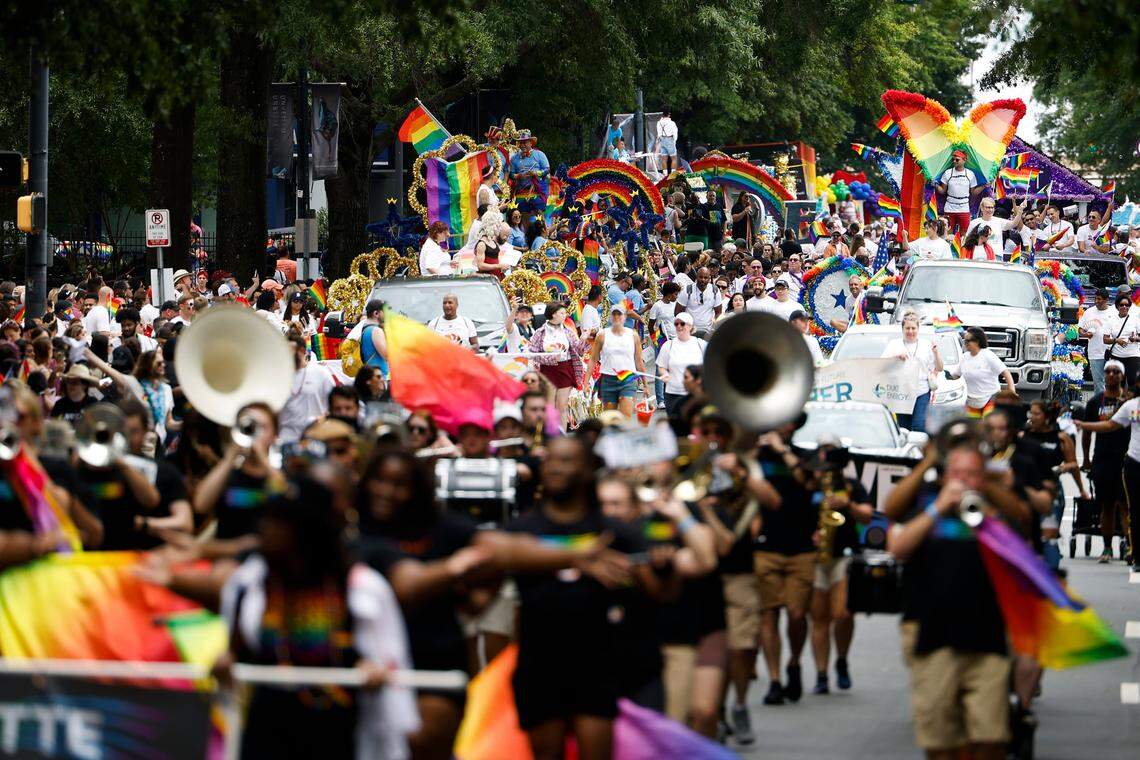 Thousands of people filled Tryon Street during the Charlotte Pride Parade on Aug. 21, 2022. The Charlotte Museum of History’s “Pride in the Piedmont” exhibition begins early next year.