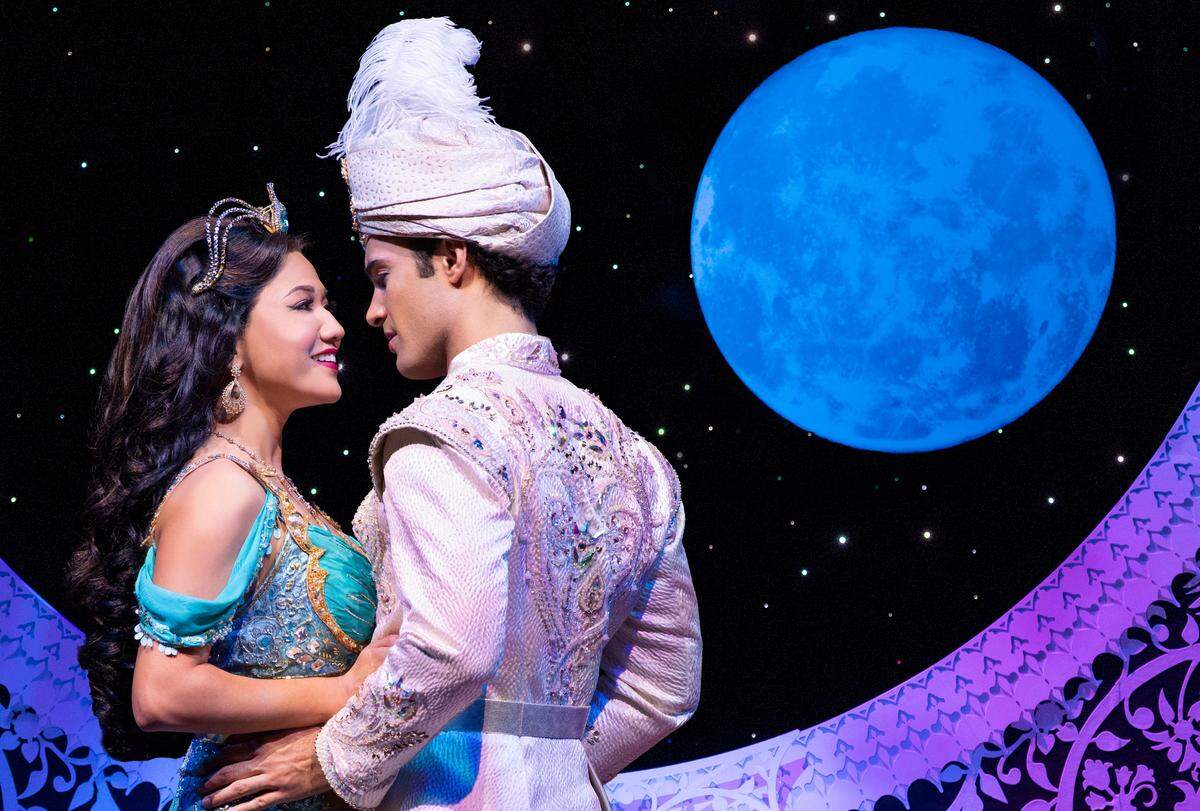 The Disney Theatrical Productions musical of “Aladdin,” showing in Charlotte until Sept. 29, stars Jonah Ho’ Okano as Aladdin and Kaenaonalani Kekoa as Jasmine.