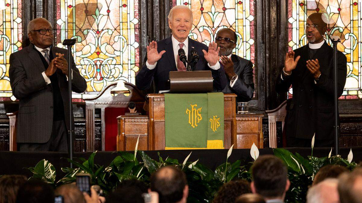 President Joe Biden delivers remarks at Mother Emanuel AME Church in Charleston, S.C., on Jan. 8, 2024. Protesters calling for a ceasefire in Gaza interrupted Biden’s remarks.