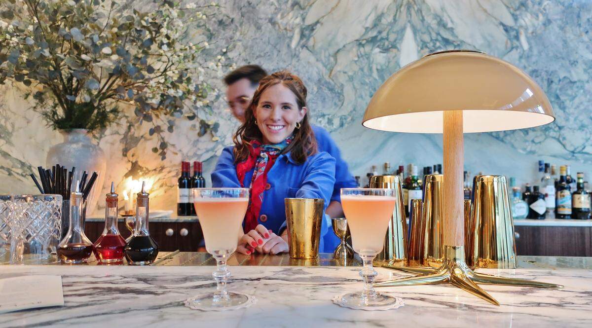 The Bohemian cocktail at Albertine is made with vodka, elderflower, pink grapefruit, tonic and Peychaud’s bitters.