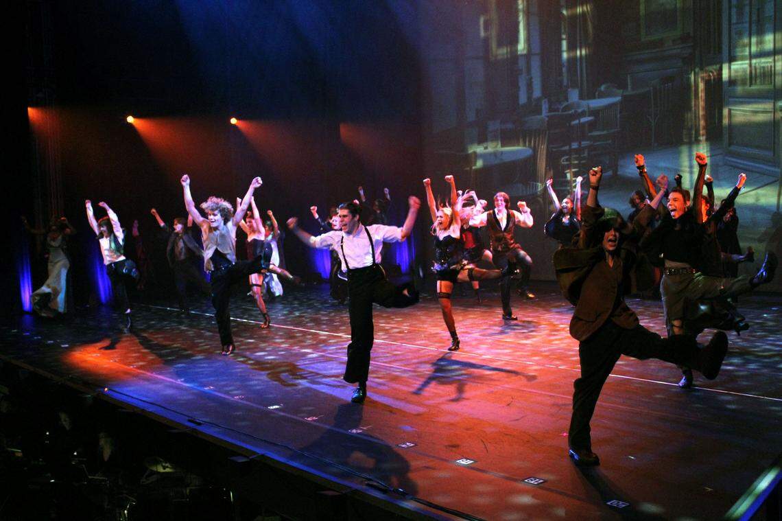 Students with Central Academy of Technology and Arts, the Blumeys’ 2024 Bank of America Best Musical Winner, Tier 2, in a scene from “Natasha, Pierre & the Great Comet of 1812.”