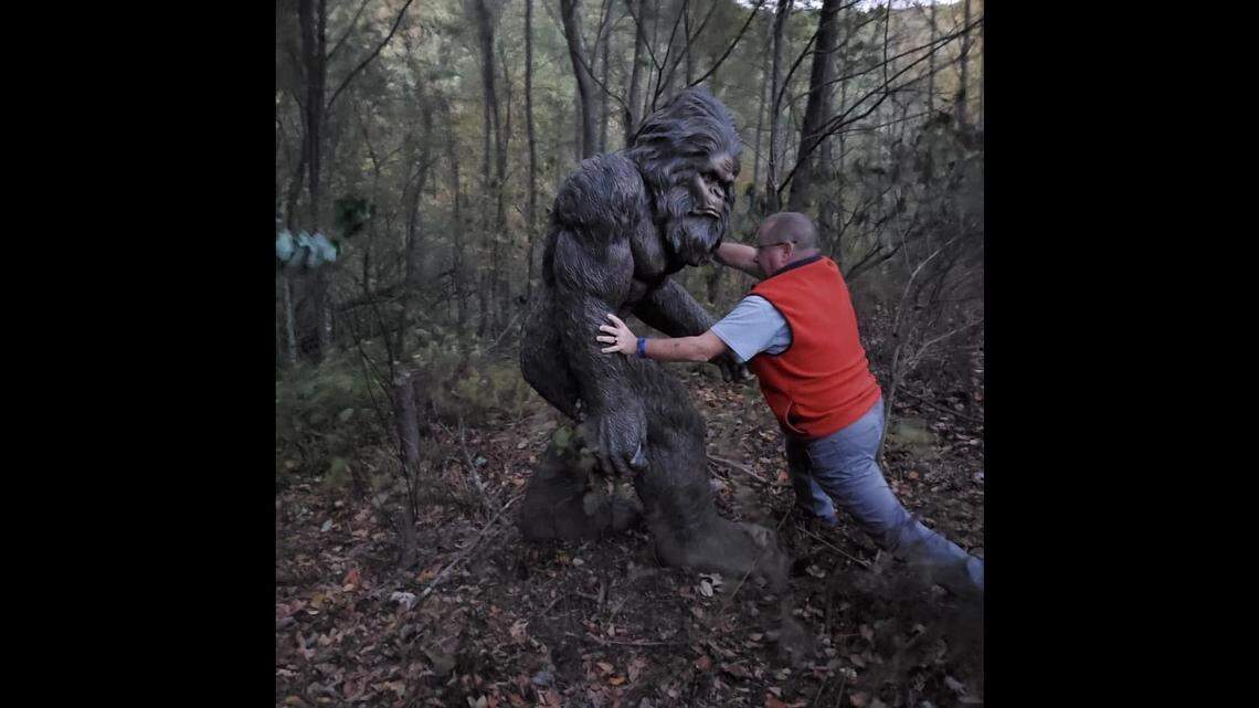 Avery County Sheriff Office Chief Detective Frank Catalano with the rediscovered statue in the Edgemont community.