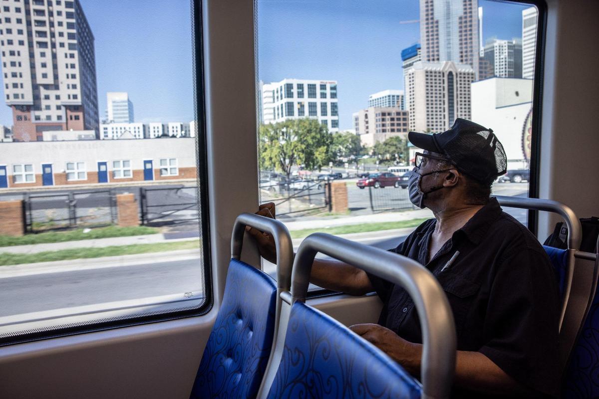 Jimmy Burks rides the 2.5-mile CityLYNX Gold Line streetcar in Charlotte, N.C., on Monday, August 30, 2021.
