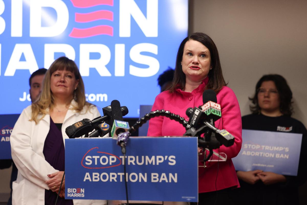 Rep. Ashton Clemmons speaks during a press conference to mark the 51th anniversary of the Roe v. Wade ruling at Harvey B. Gantt Center for African-American Arts + Culture in Charlotte, N.C., on Monday, January 22, 2024.