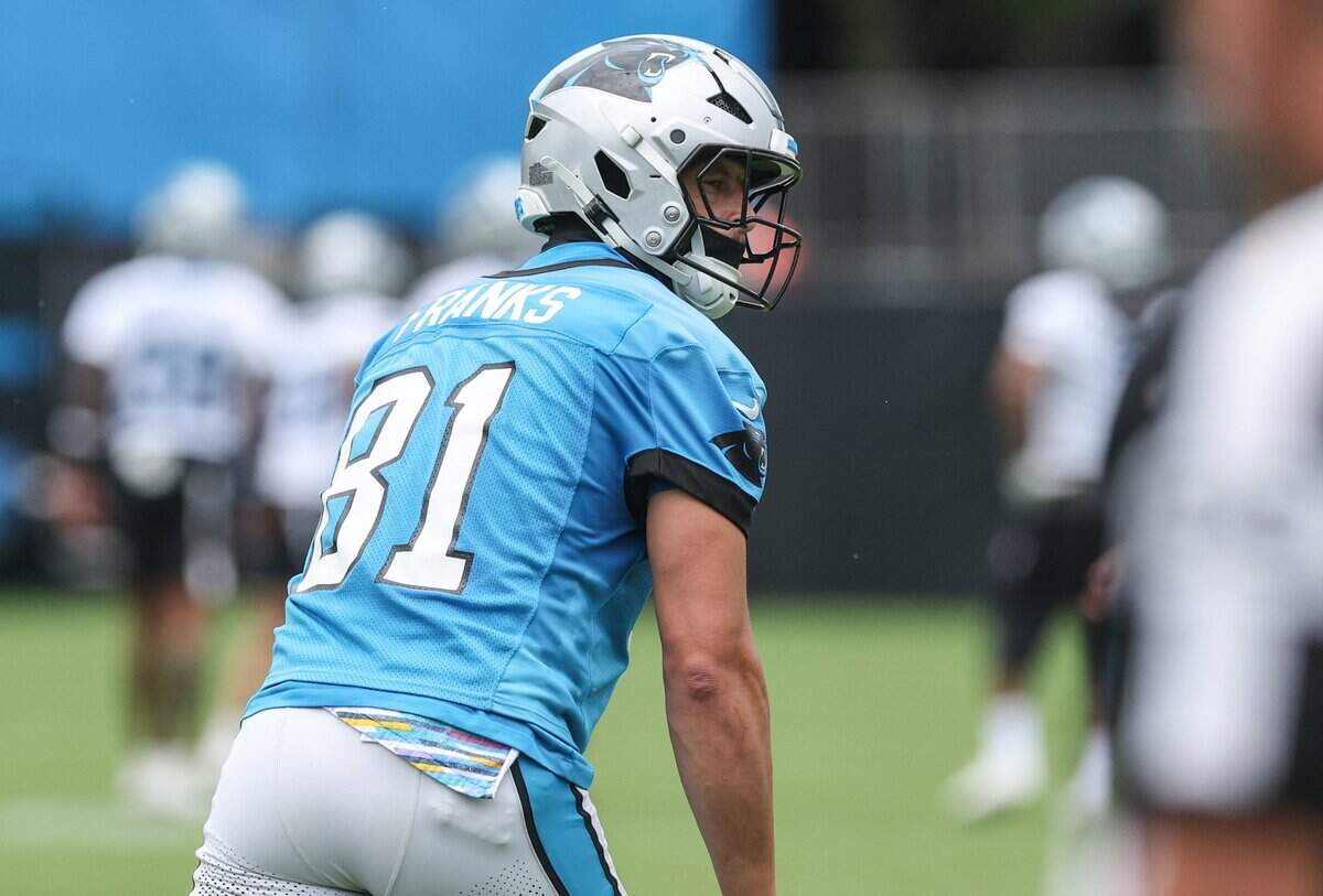 Tight end Feleipe Franks takes part in Carolina Panthers Organized Team Activities on Tuesday, June 2, 2026.