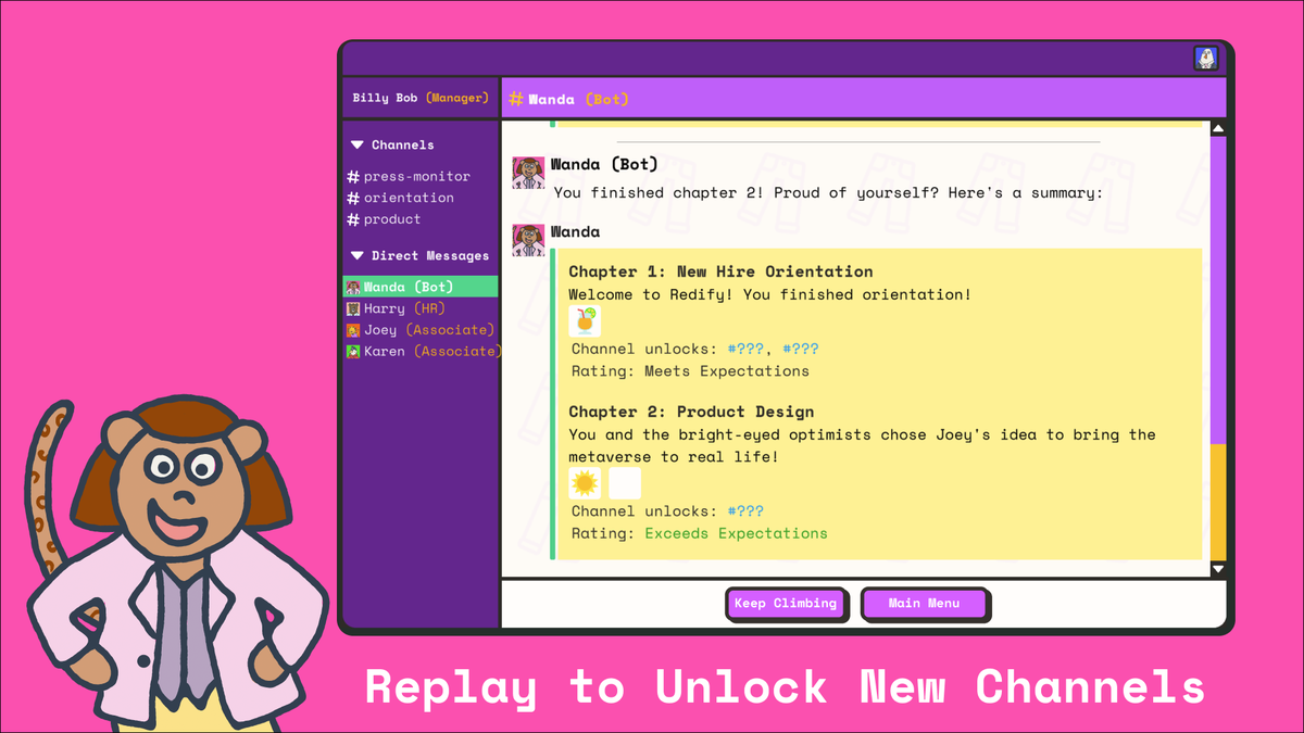 As you play Chief Emoji Officer, replays will unlock new channels, as this screen grab shows, and you can earn new emojis.