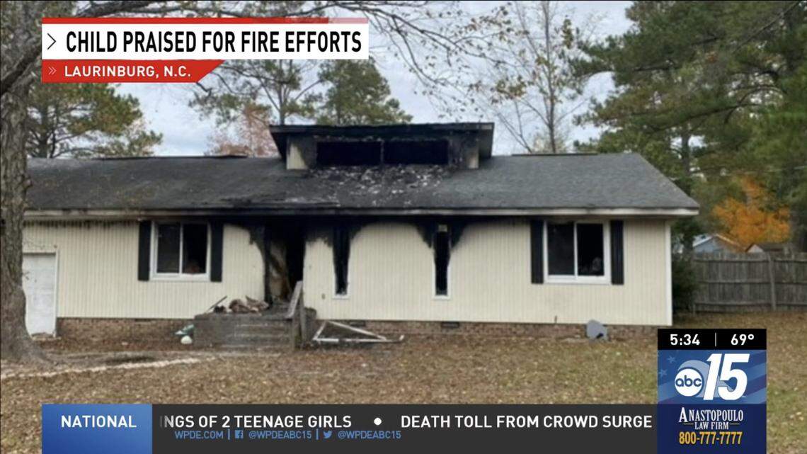 Kaliyah Harrington, 11, saved her parents and four siblings when their house caught on fire in North Carolina, officials say.