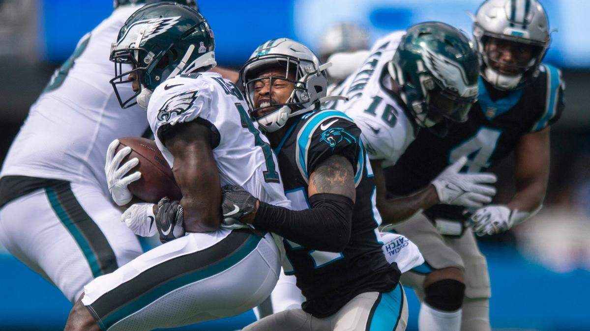 Panthers cornerback A.J. Bouye, right, finds himself fighting for playing time at a position that has plenty of depth.