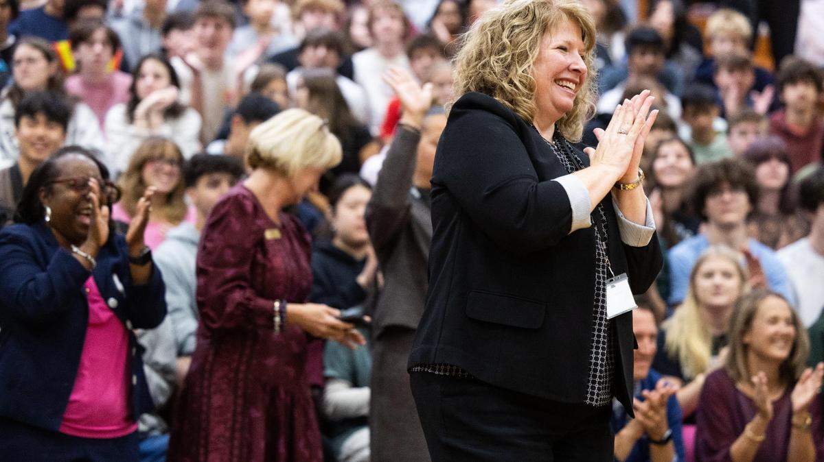Dr. Tracey Harrill, principal at Providence High School, is announced 2024-25 principal of the year for Charlotte-Mecklenburg Schools in Charlotte, N.C. on Thursday, October 24, 2024.