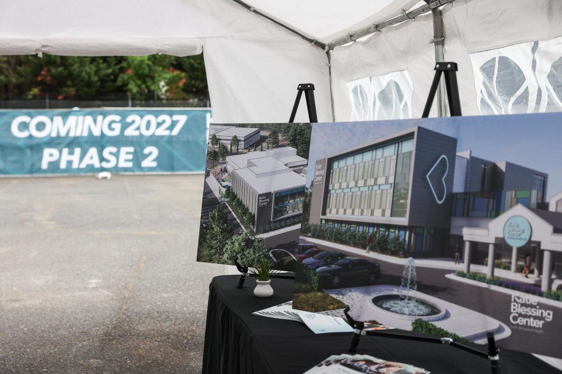 Building renderings for Katie Blessing Center for youth behavioral health sit out at the end of a self-guided tour in Charlotte, NC on Tuesday, April 22, 2025.