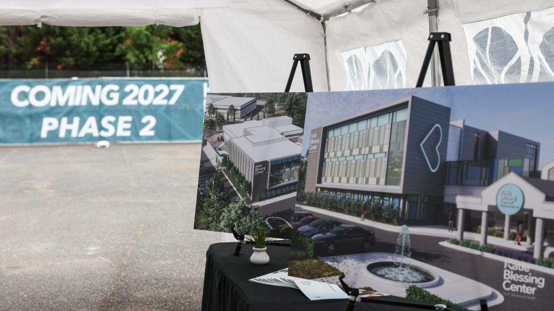 Building renderings for Katie Blessing Center for youth behavioral health sit out at the end of a self-guided tour in Charlotte, NC on Tuesday, April 22, 2025.