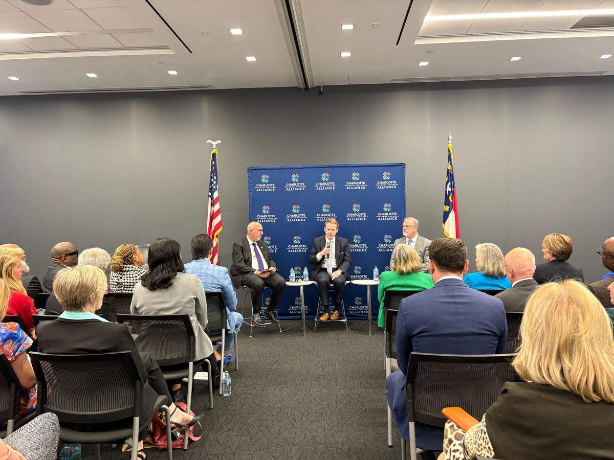 Republican Senate leader Phil Berger and House Speaker Destin Hall on Monday spoke to the Charlotte Regional Business Alliance about a range of topics, including a transportation tax bill that could put a referendum on the ballot as soon as this year.