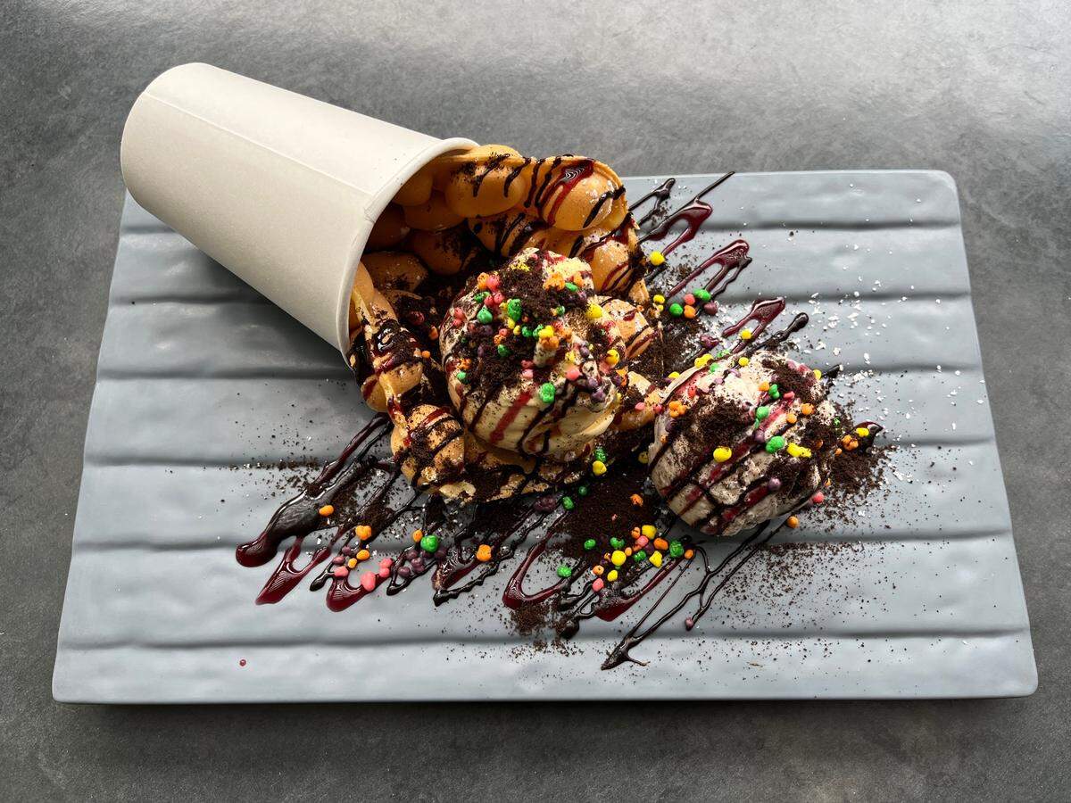 Open Rice’s Bubble Waffles are made from a sweet batter, then stuffed with toppings and your choice of ice cream.