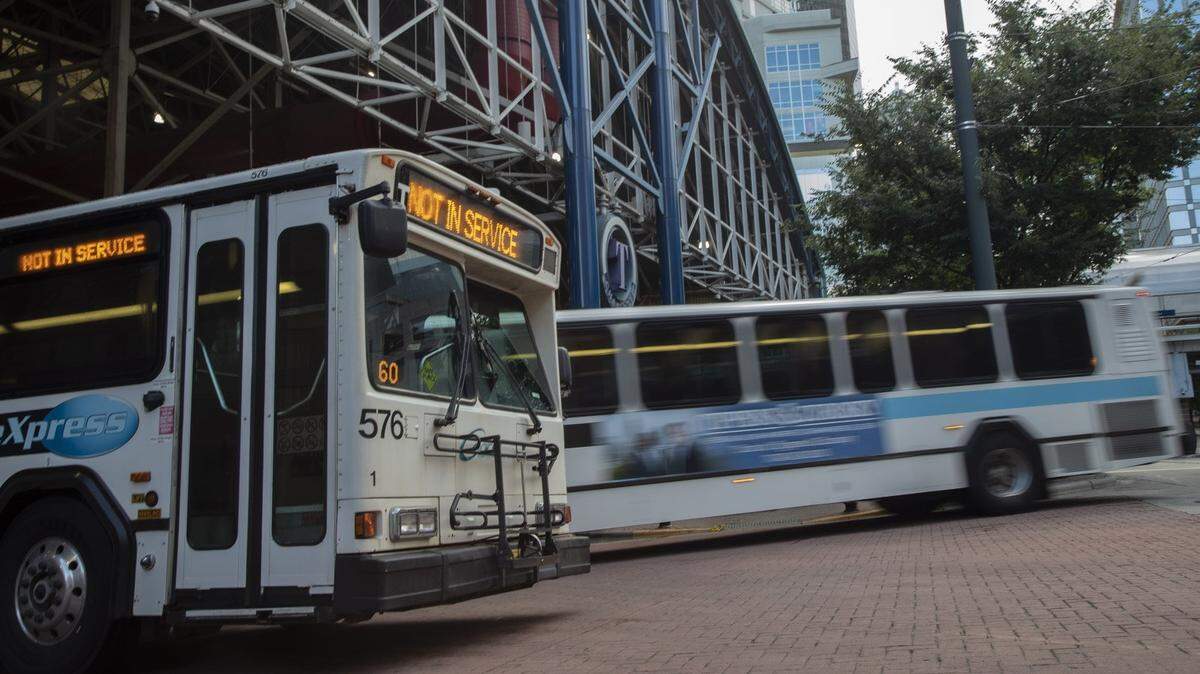 Buses come and go from the Charlotte Transportation Center uptown.